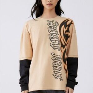 Urban Outfitters Tan and Black Long Sleeve Graphic Tee